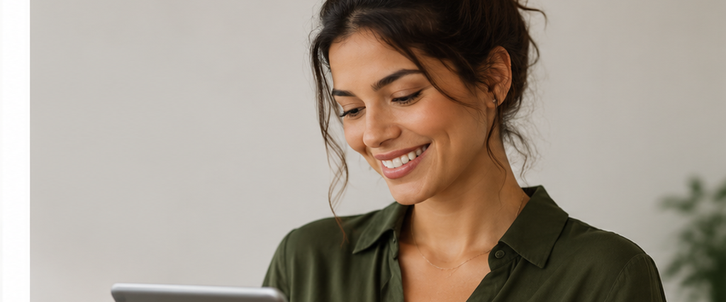Especialista em Estratégia de IA para Negócios utilizando tablet